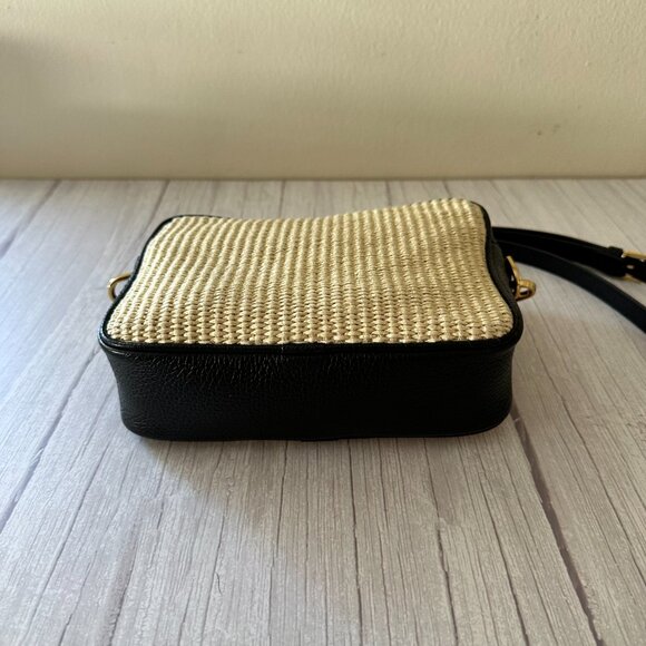 Quince Italian Leather & Raffia Crossbody Bag, Black and Natural - Picture 8 of 11